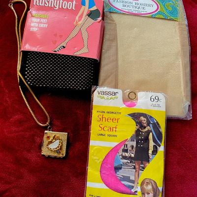 Vintage Retro Mod Unopened Sheer Scarf Hushyfoot Fishnet Stockings Hosiery